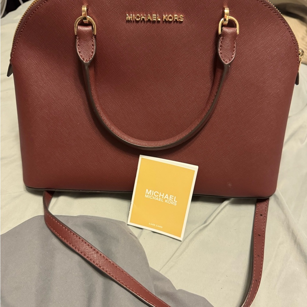 Michael Kors Red Satchel Bag with Gold Hardware